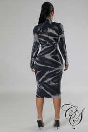 Eboni Monochrome Tie Dye Bodycon Dress