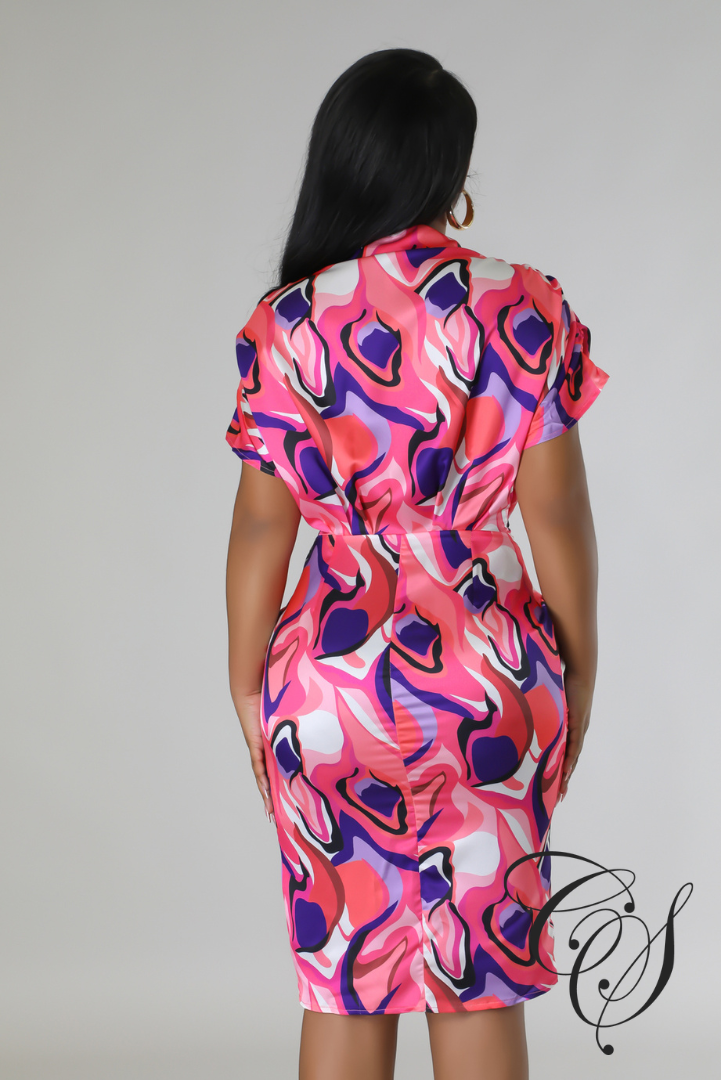 Isaura Multi Abstract Print Satin Dress