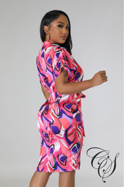 Isaura Multi Abstract Print Satin Dress