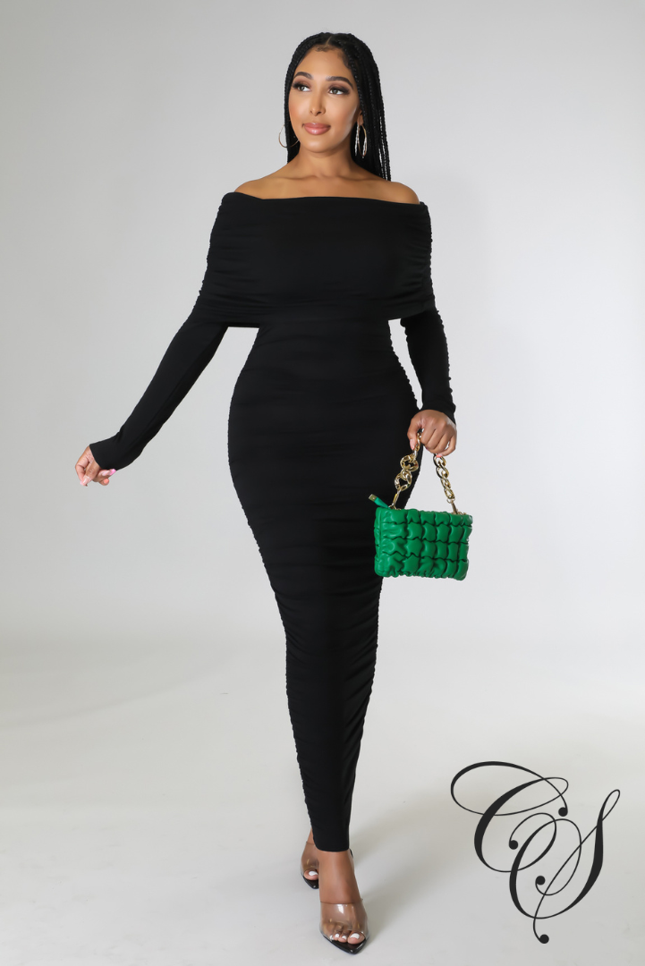 Luna Bardot Long Sleeve Maxi Dress