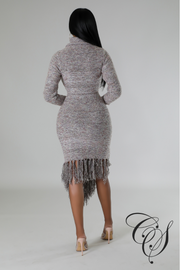 Mercedes Asymmetrical Fringed Knit Dress