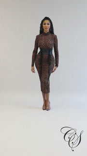 Venera Leopard Print Corset Maxi Dress