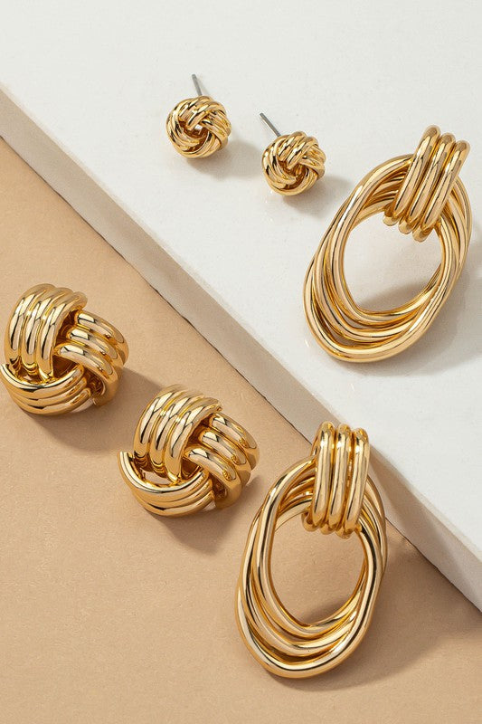 Zarina Trio Metal Knot and Hoop Earrings