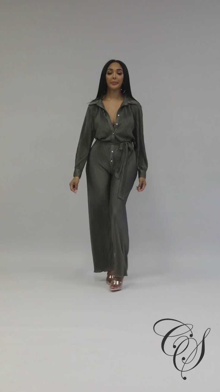 Dalan Pleated Flared Leg Jumpsuit