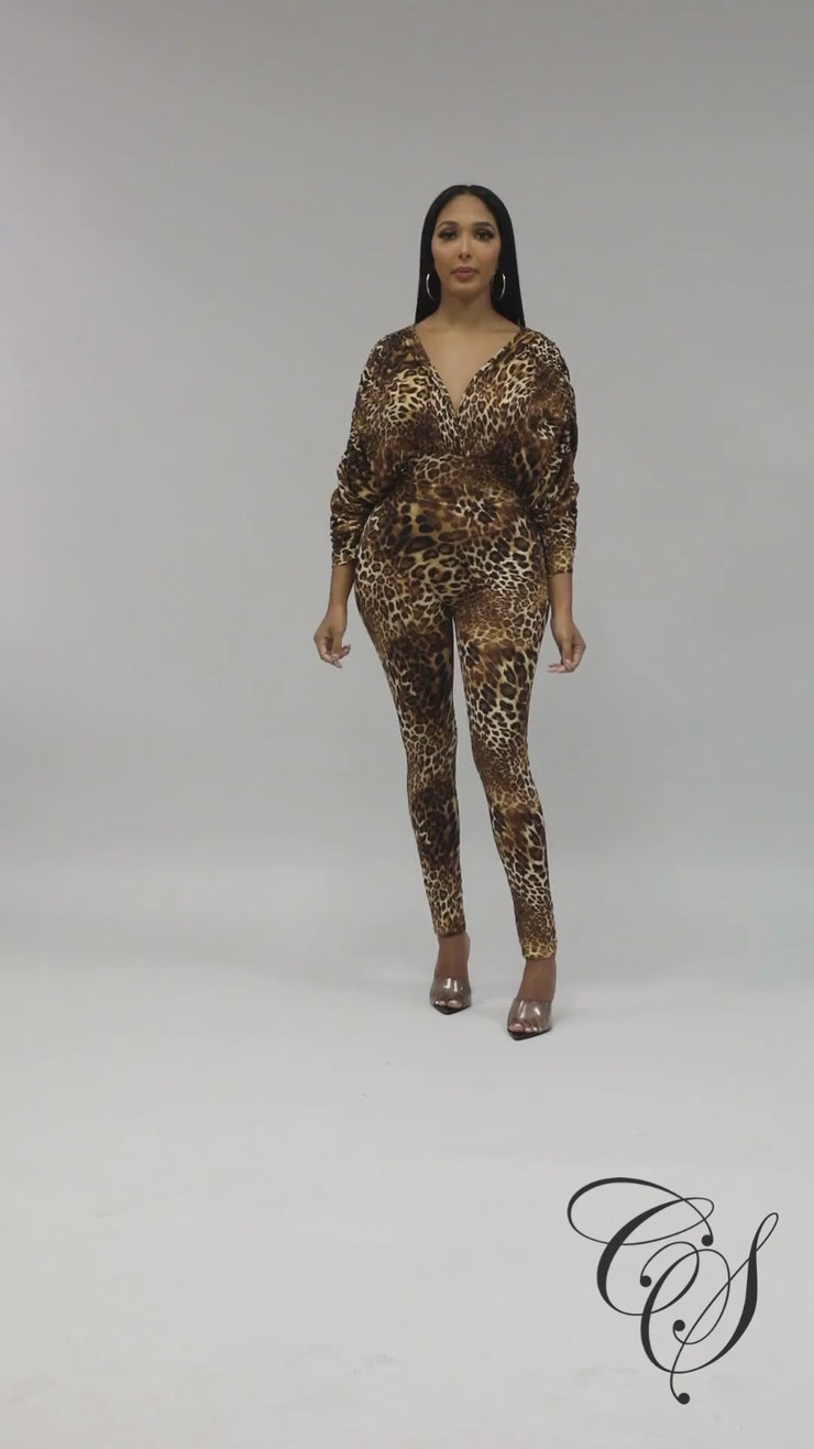 Rwanda Animal Print V Neck Jumpsuit