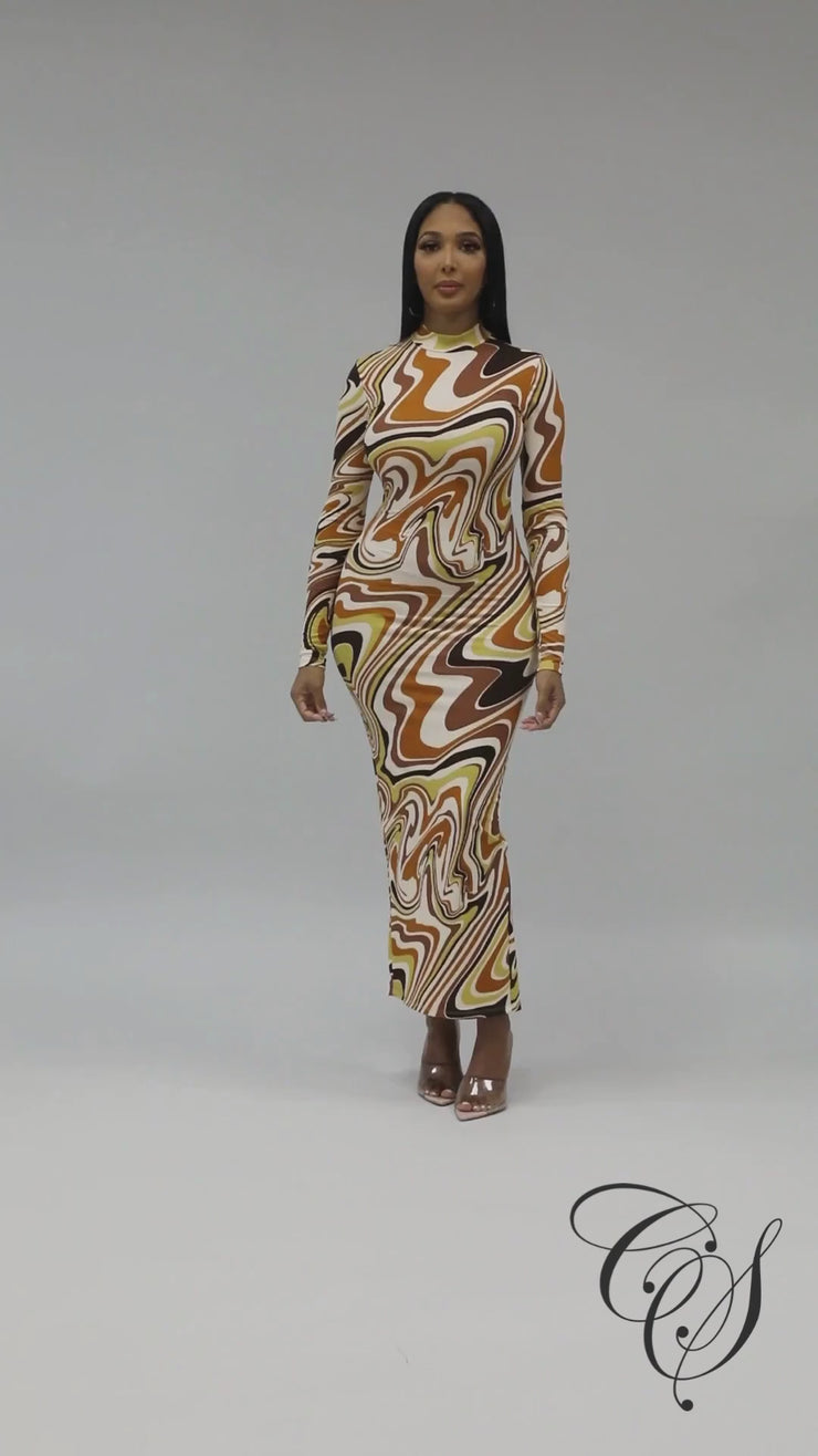 Shadora Mable Print High Neck Bodycon Dress