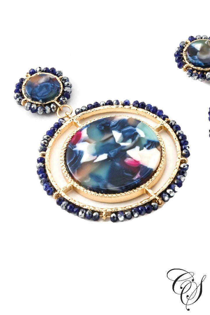 Acetate and Beaded Disc Drop Earrings, earrings - Designs By Cece Symoné
