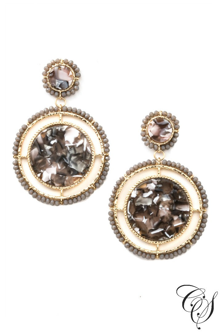 Acetate and Beaded Disc Drop Earrings, earrings - Designs By Cece Symoné