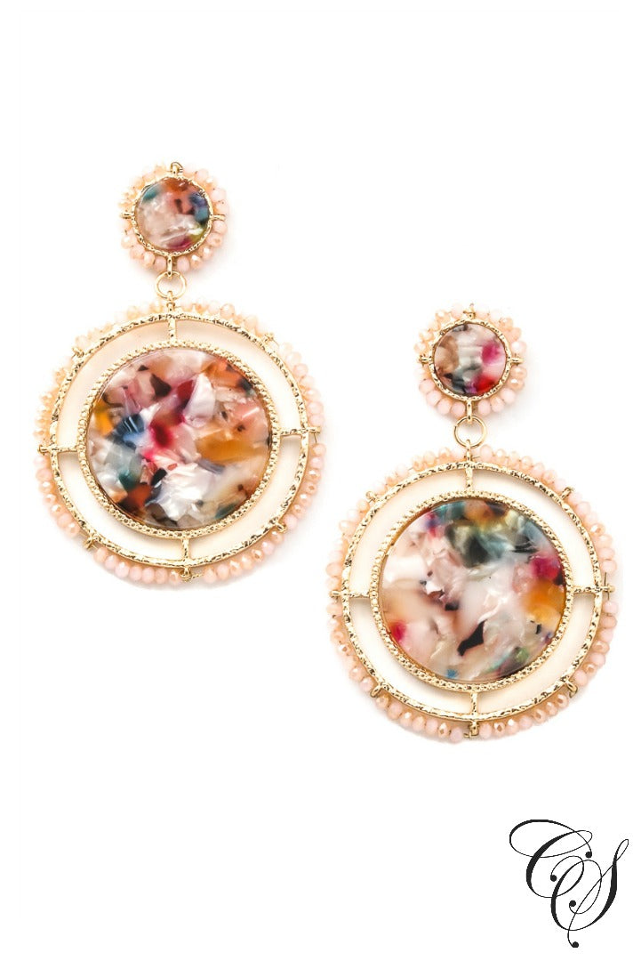Acetate and Beaded Disc Drop Earrings, earrings - Designs By Cece Symoné