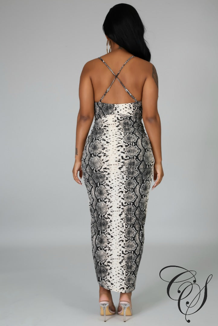 Alice V-Neckline Snakeskin Midi Dress