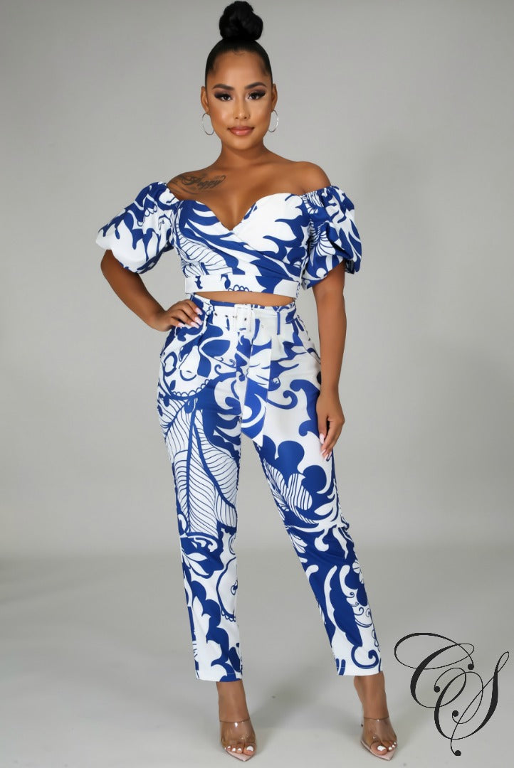 Alivia Off Shoulder Puff Sleeve Top and Pants Set