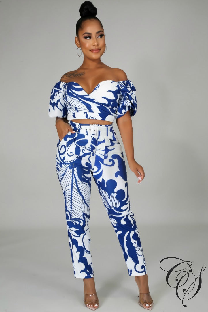 Alivia Off Shoulder Puff Sleeve Top and Pants Set