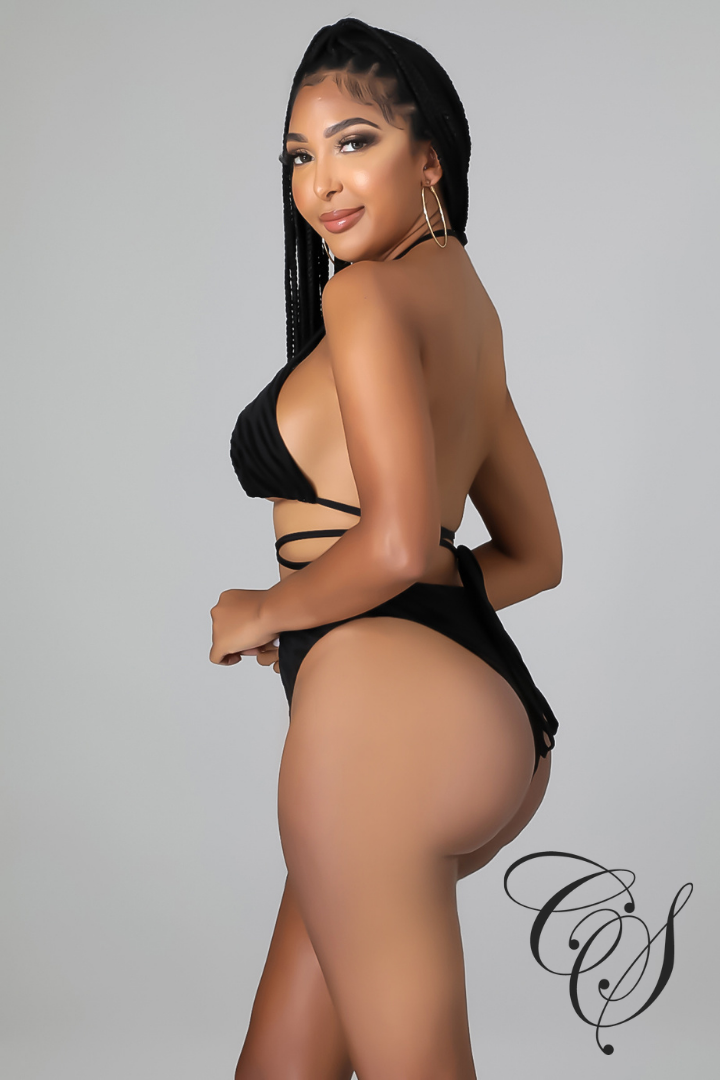Ama 3pc Noir Burn Out Sheer Swimsuit Set