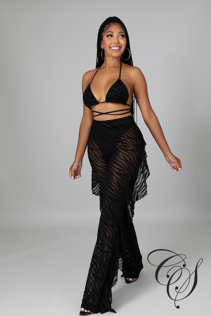 Ama 3pc Noir Burn Out Sheer Swimsuit Set