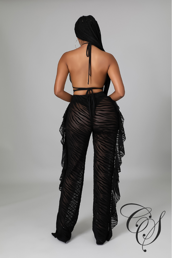 Ama 3pc Noir Burn Out Sheer Swimsuit Set