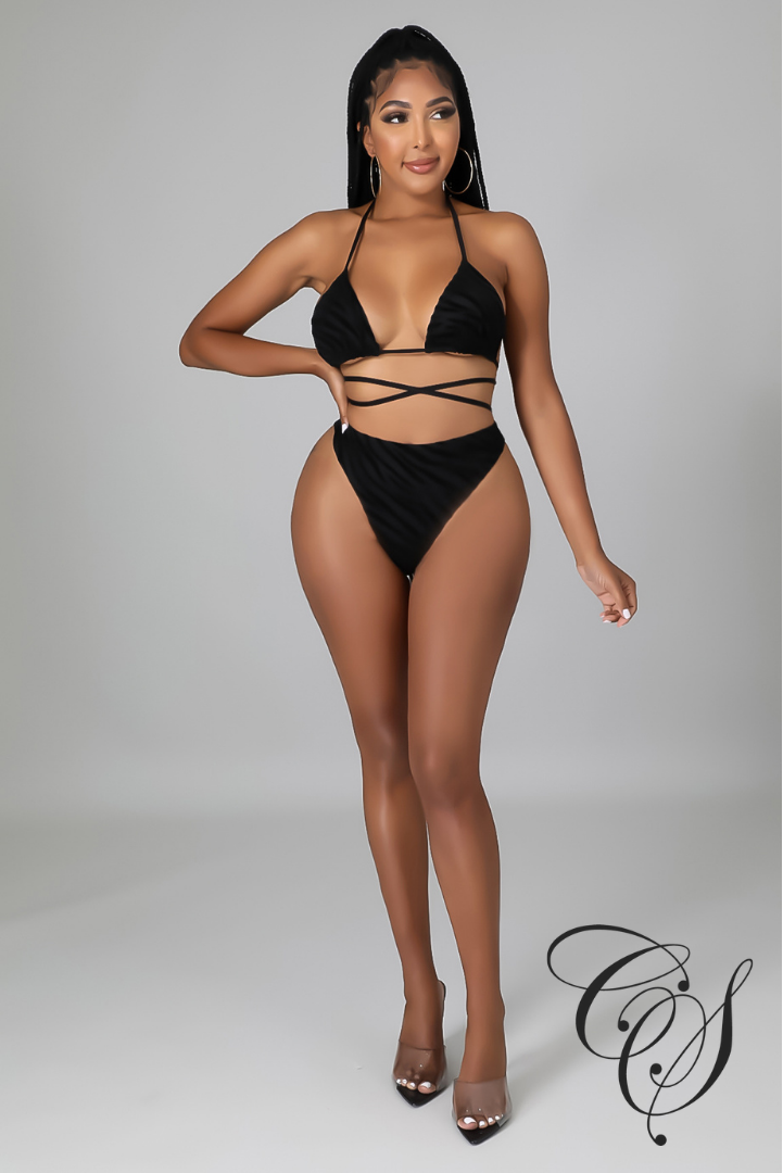 Ama 3pc Noir Burn Out Sheer Swimsuit Set