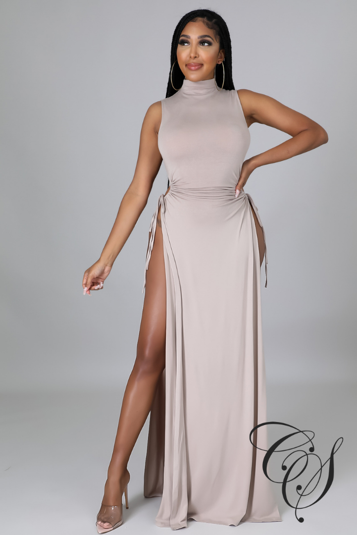 Amalia Mock Neck Double Side Slit Maxi Dress