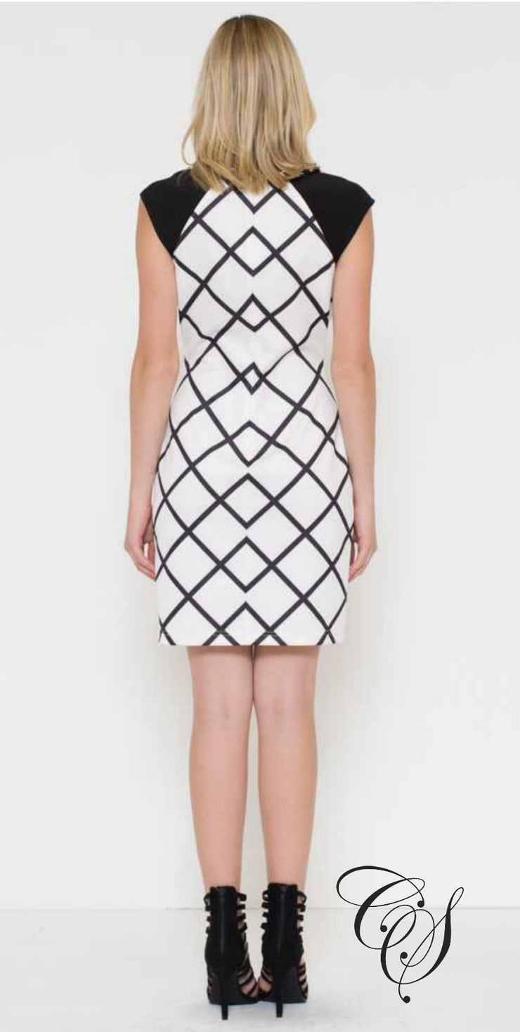 Amanda Black and White Windowpane Checker Sheath Dress, Dresses - Designs By Cece Symoné