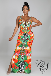 Anderson Floral Print Side Slit Maxi Dress