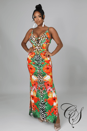 Anderson Floral Print Side Slit Maxi Dress