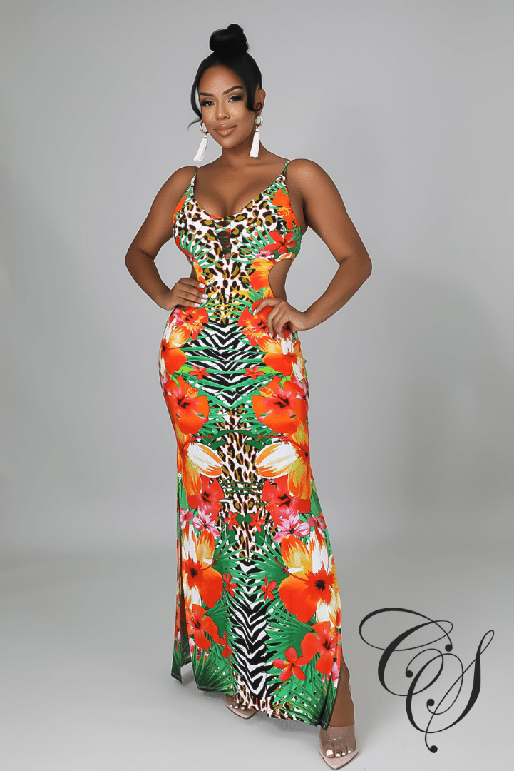 Anderson Floral Print Side Slit Maxi Dress