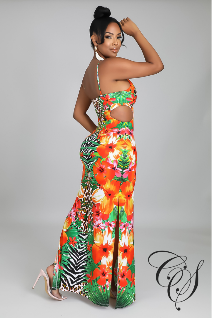 Anderson Floral Print Side Slit Maxi Dress