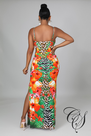 Anderson Floral Print Side Slit Maxi Dress