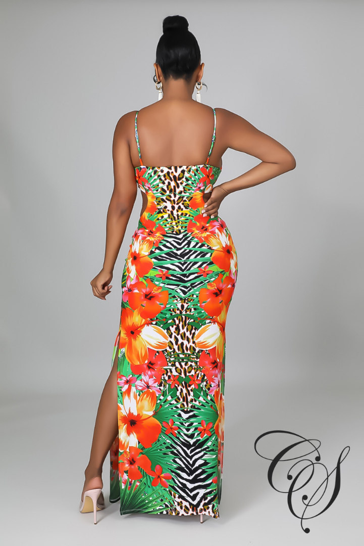 Anderson Floral Print Side Slit Maxi Dress