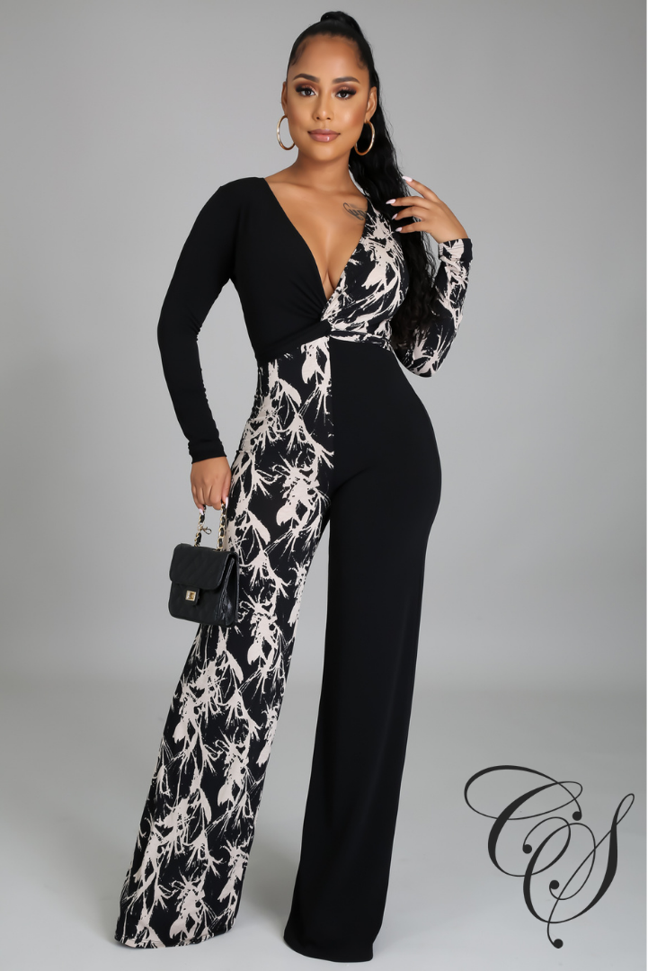 Andra Monochrome Abstract Jumpsuit