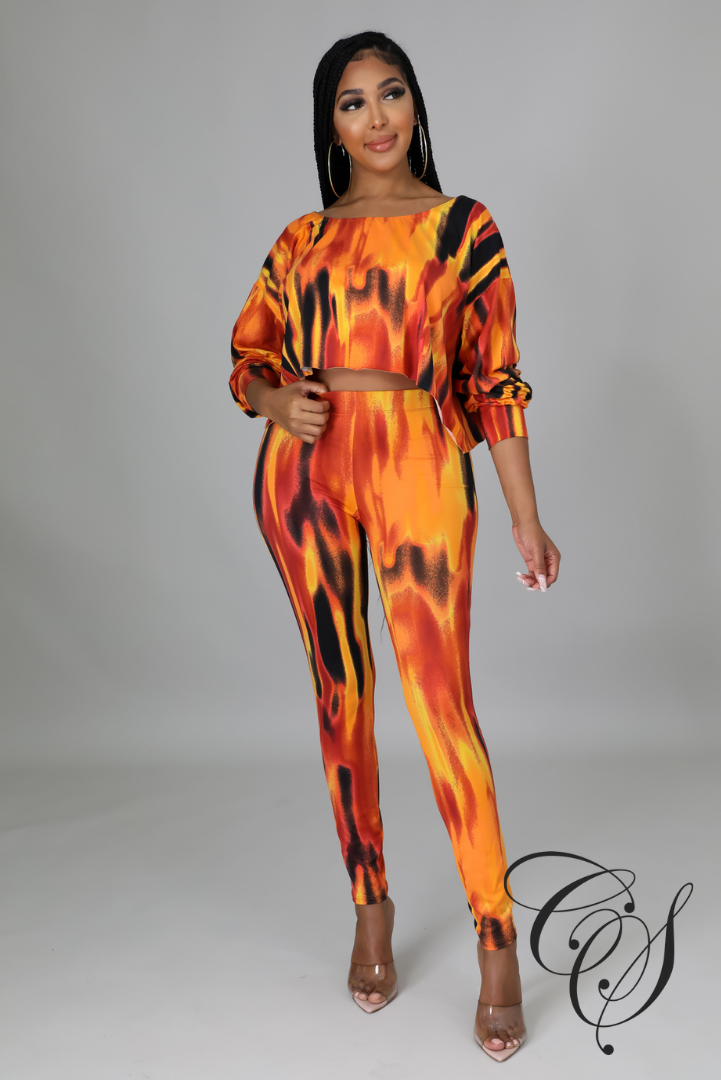 Arya Orange Tie Dye Crop Top & Legging Set