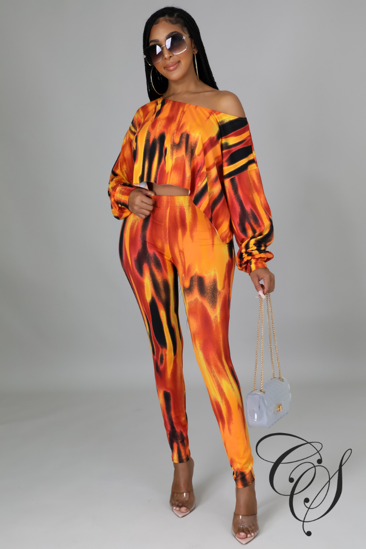 Arya Orange Tie Dye Crop Top & Legging Set