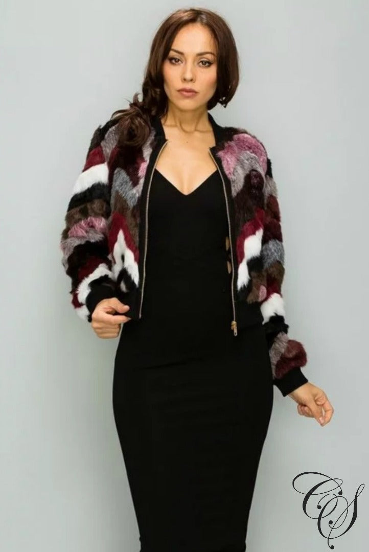Ashlynn Multi Faux Fur Varsity Jacket, coat - Designs By Cece Symoné
