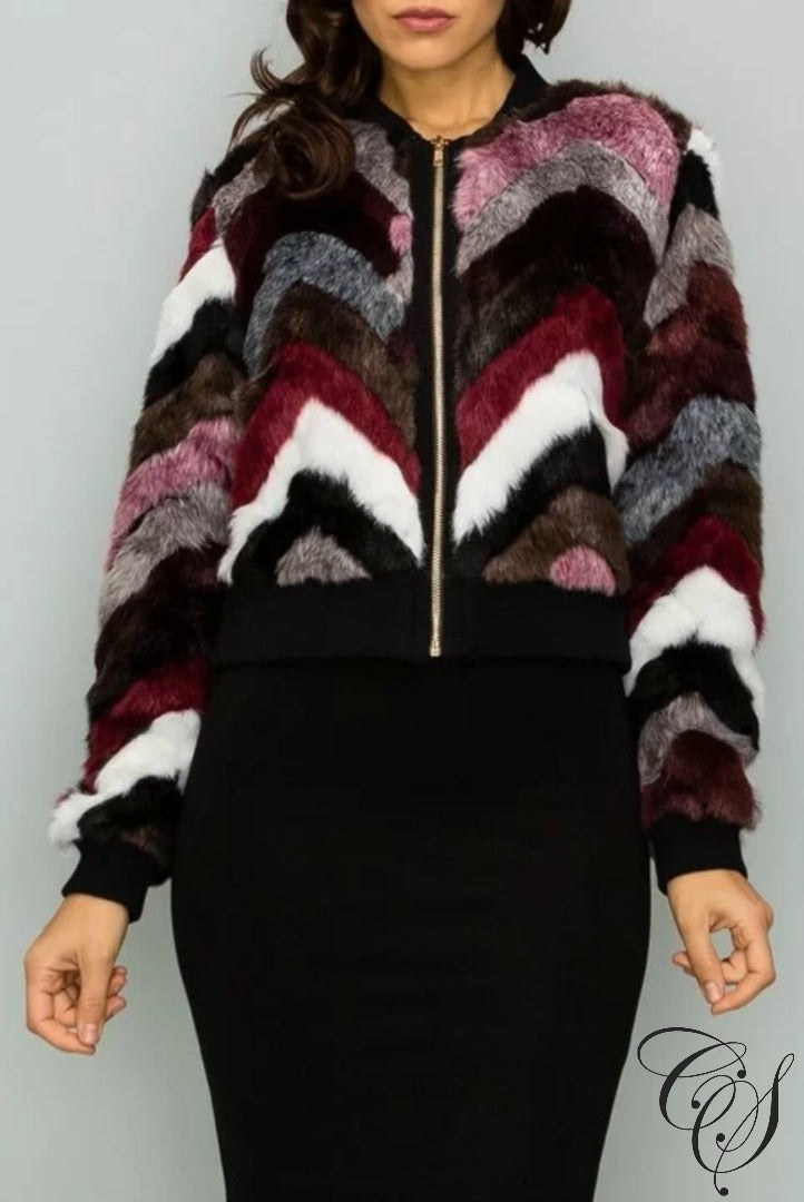 Ashlynn Multi Faux Fur Varsity Jacket, coat - Designs By Cece Symoné