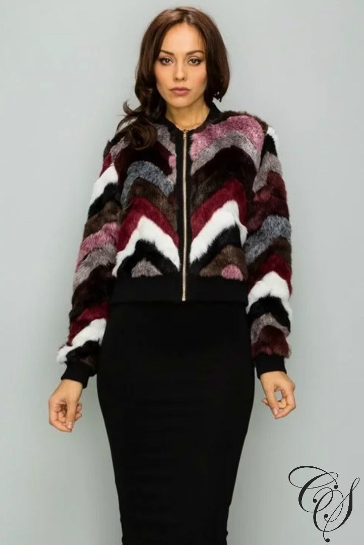 Ashlynn Multi Faux Fur Varsity Jacket, coat - Designs By Cece Symoné