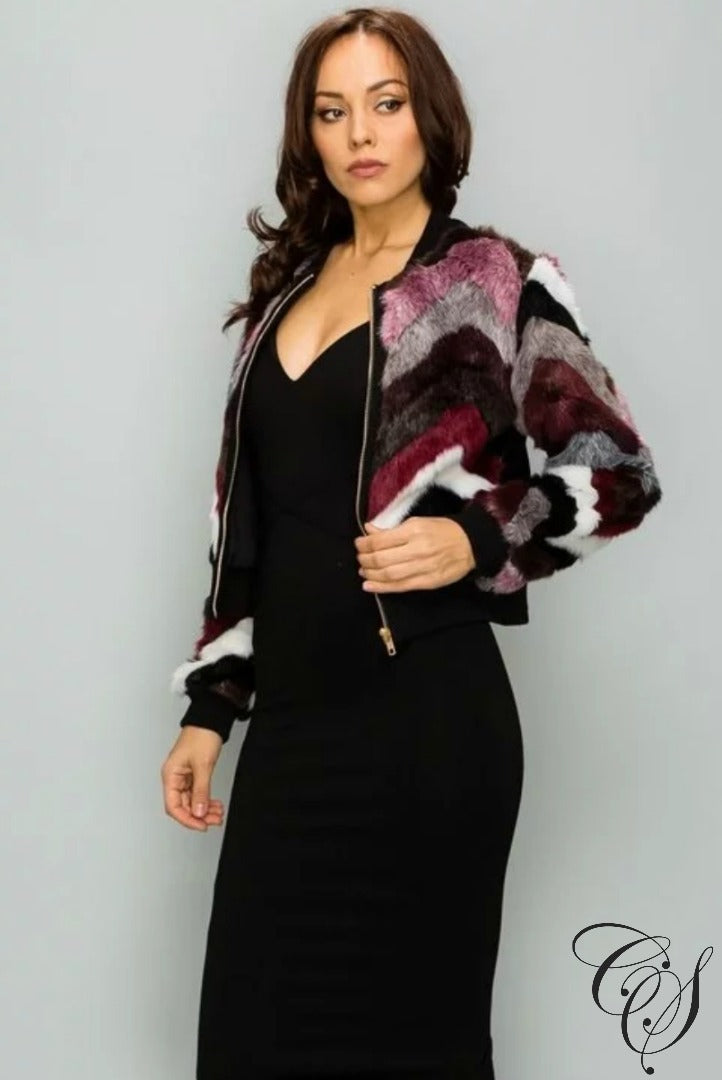 Ashlynn Multi Faux Fur Varsity Jacket, coat - Designs By Cece Symoné