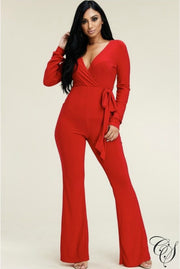 Beatriz Long Sleeve Wide Leg Jumpsuit with Tie Waist, Jumpsuit - Designs By Cece Symoné