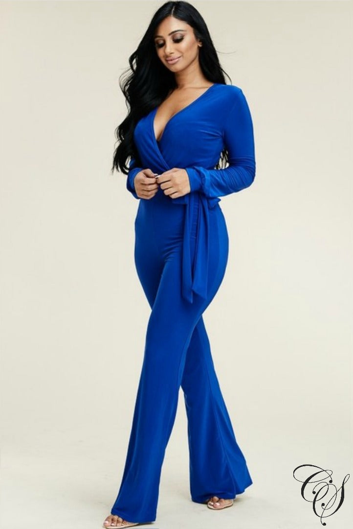 Beatriz Long Sleeve Wide Leg Jumpsuit with Tie Waist, Jumpsuit - Designs By Cece Symoné