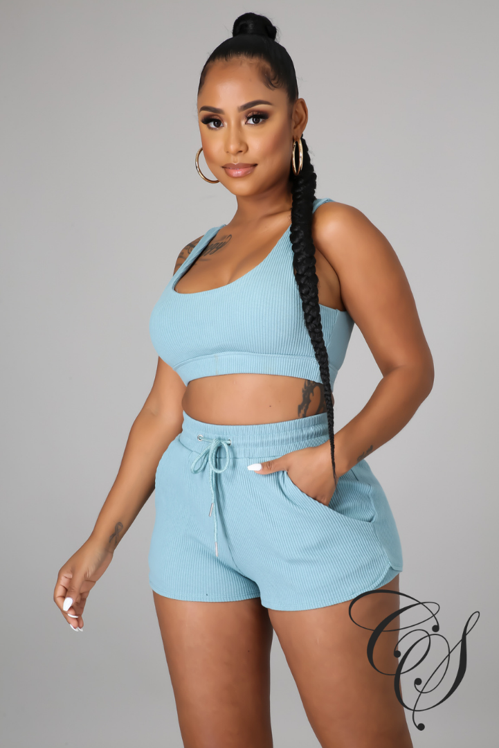 Berkeley Ribbed Knit Cropped Top Short Set