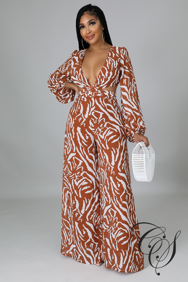 Bianca Zebra Print Balloon Sleeve Jumpsuit