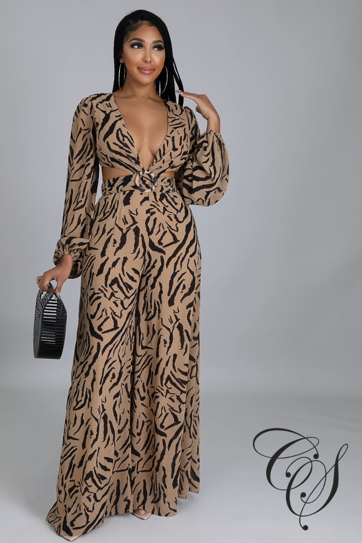 Bianca Zebra Print Balloon Sleeve Jumpsuit