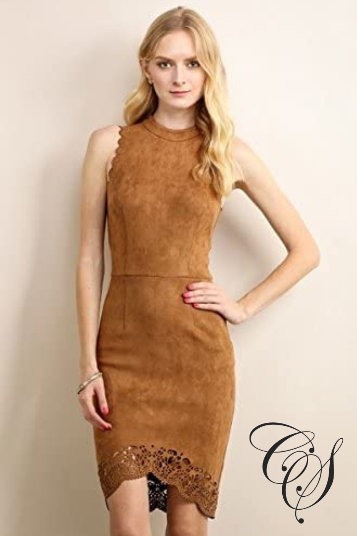 Brandi Suede Dress w/ Cutout Detail on Asymmetrical Hem