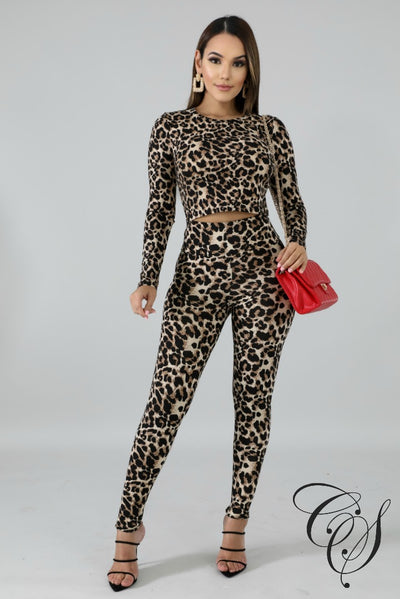 Brina Leopard Crop Top Set, Set - Designs By Cece Symoné