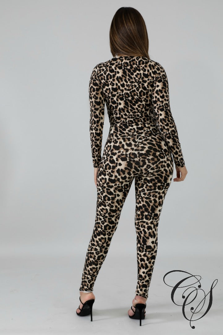 Brina Leopard Crop Top Set, Set - Designs By Cece Symoné