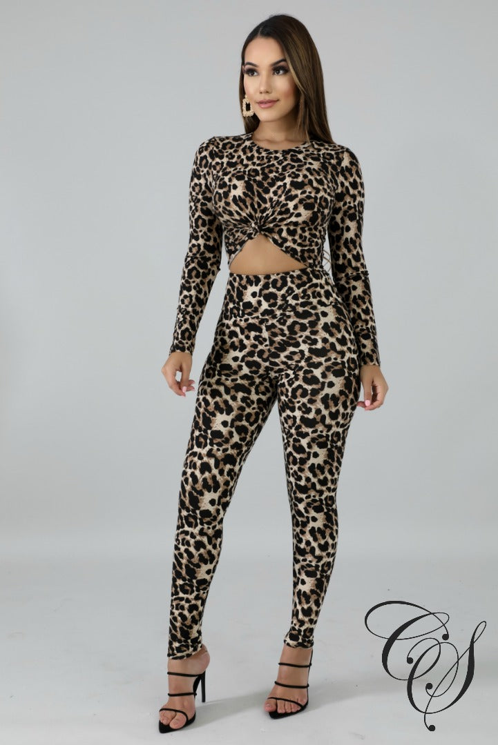 Brina Leopard Crop Top Set, Set - Designs By Cece Symoné