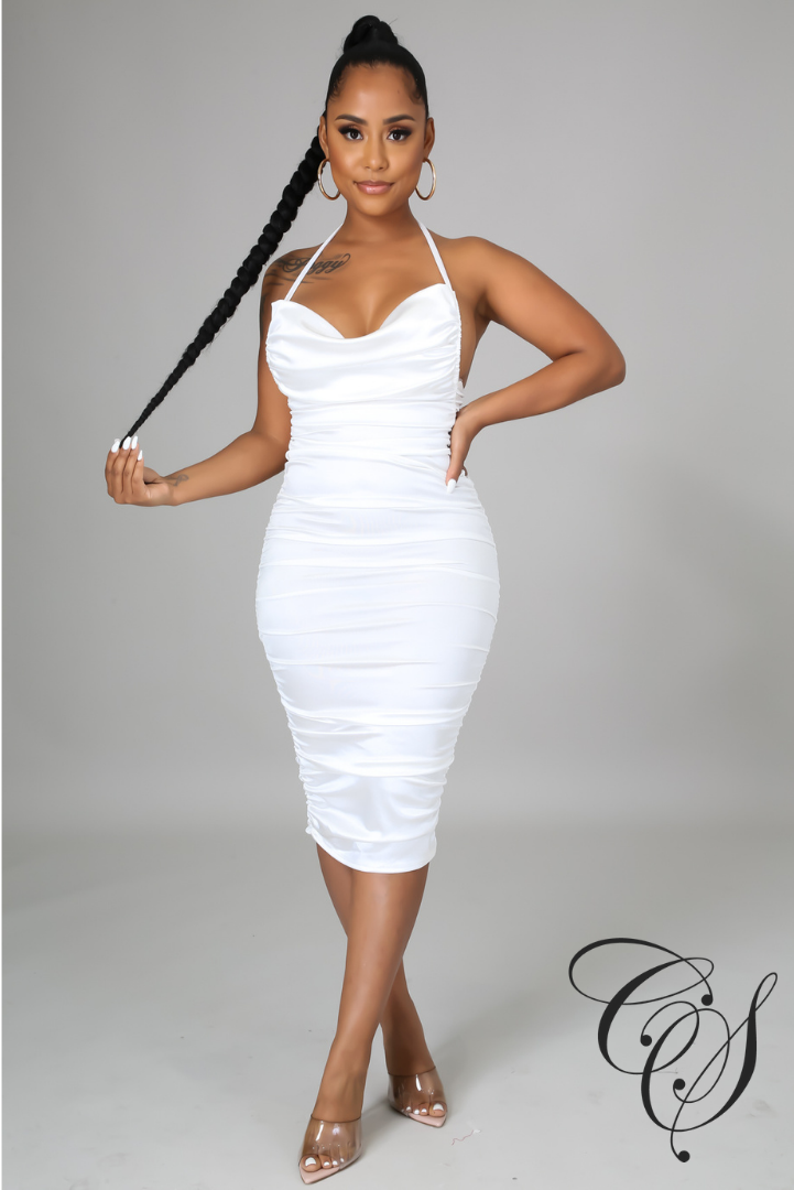 Brooke Strappy Satin Cowl Midi Dress