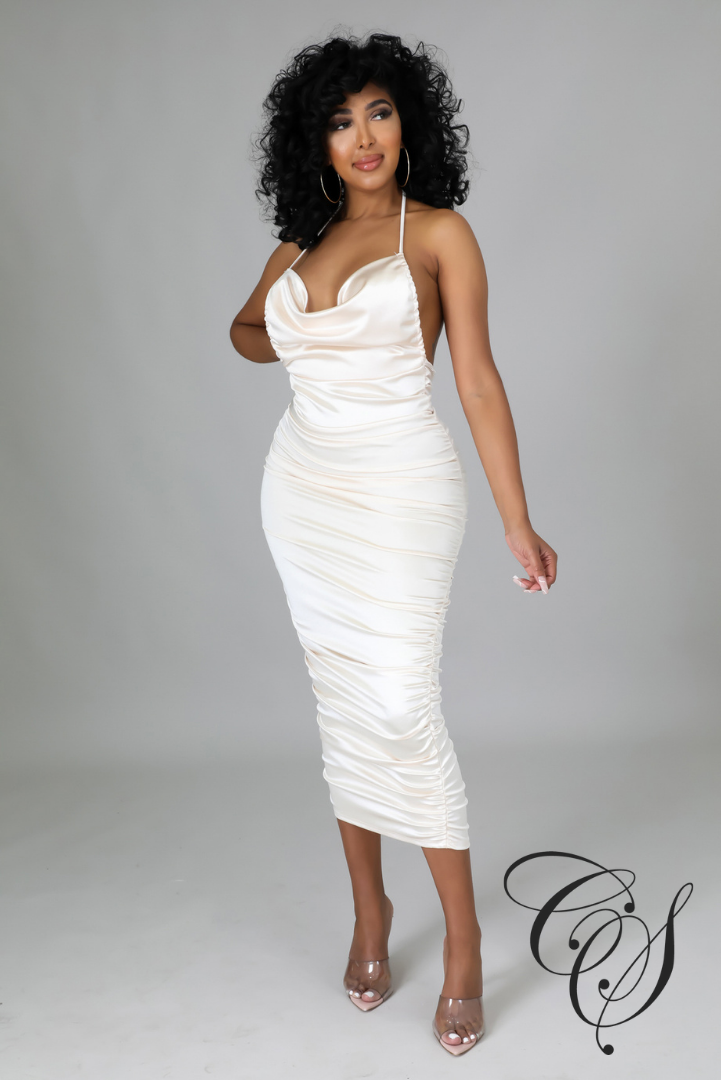 Brooke Strappy Satin Cowl Midi Dress