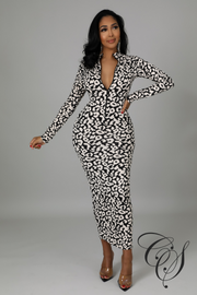Cami Monochrome Leopard Print Long Sleeve Bodycon Dress