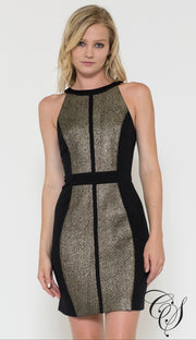 Cara Black/Gold Metallic Ponte Sheath Dress, Dresses - Designs By Cece Symoné