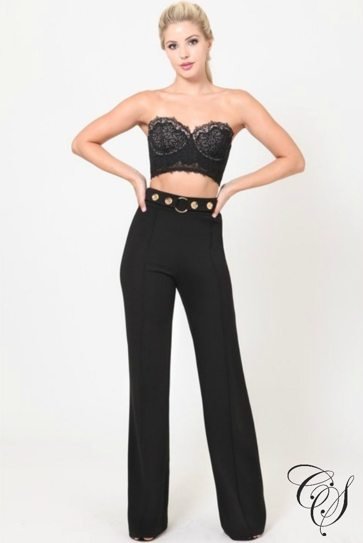 Carlee High Waist Pants With Button Detail, Pants - Designs By Cece Symoné