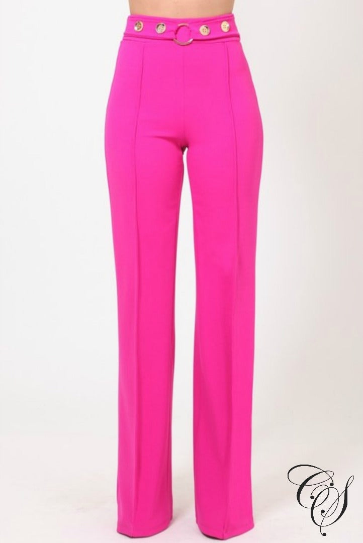 Carlee High Waist Pants With Button Detail, Pants - Designs By Cece Symoné